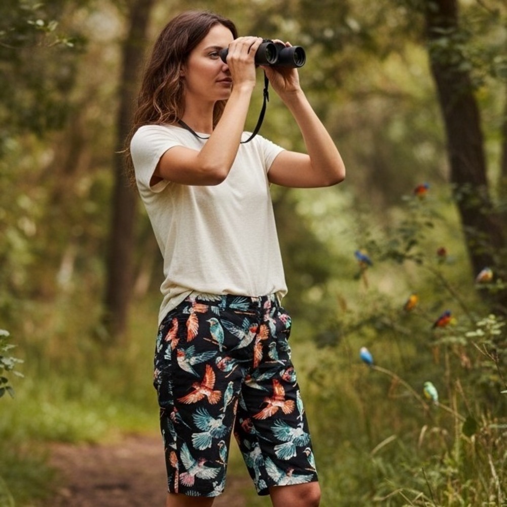 Juniper + Lime Women Black Hummingbird Print Bermuda Shorts Size 12 Bird Nature